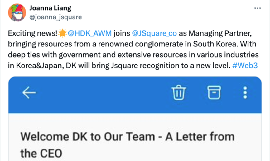 Jsquare Welcomes a well-known Korean Conglomerate as New Managing Partner to Accelerate Global Expansion in Web3
